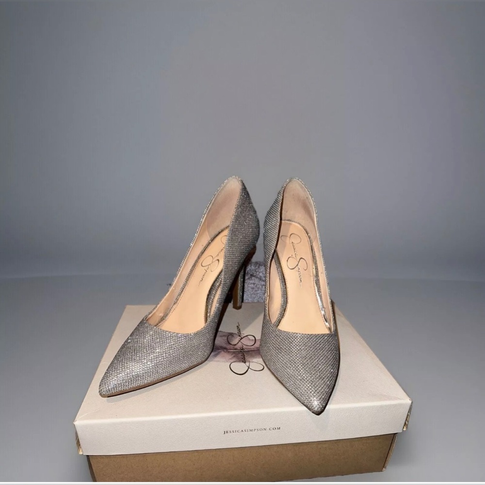 Jessica Simpson Silver Glitter Sparkling Calexico  Stiletto Heel Pointed Shoes
